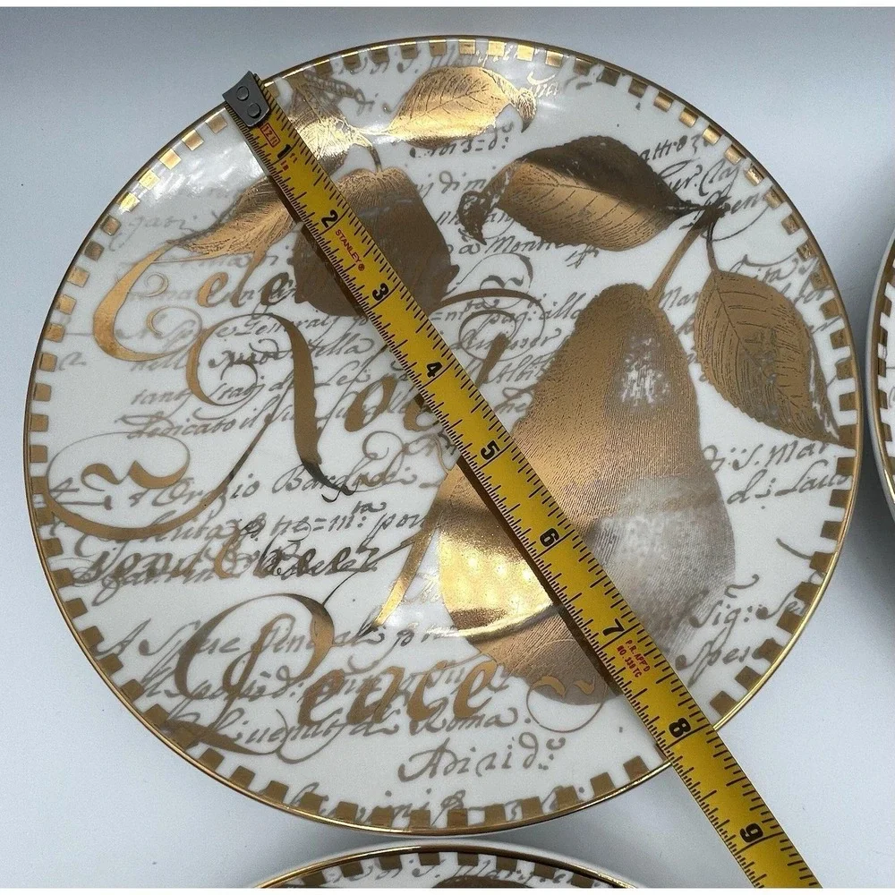 4 Restoration Hardware Golden Pear Christmas Holiday Dessert Plates 2004 EUC